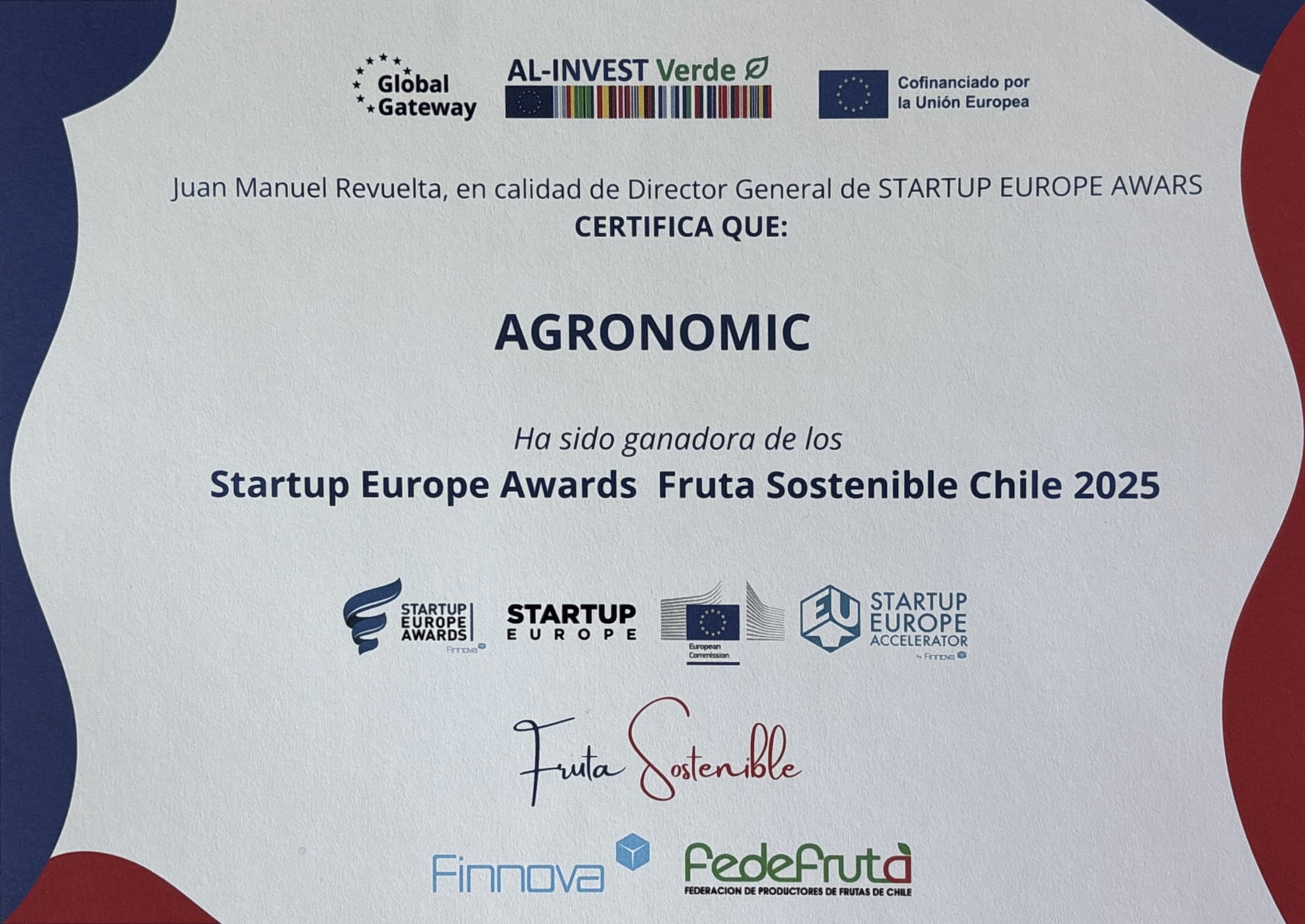 finnova - fedefruta - agronomic - reconocimiento - innovación - estrés - al-invest verde - startup europe awards - ue - unión europea